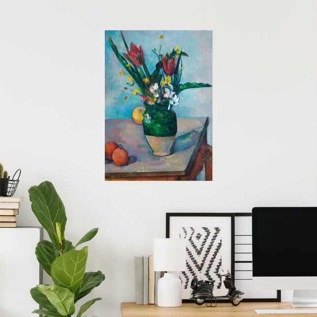 Die Vase von Tulips von Paul Cezanne Poster (Heimbüro)