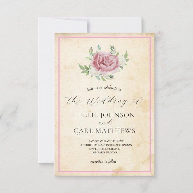 Die verblasste Rose Hochzeit Einladung (Vorderseite)