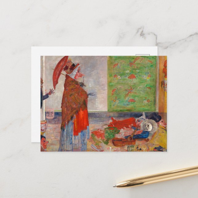 Die Verehrung der Maskenwohnung durch James Ensor Postkarte (Vorderseite/Rückseite Beispiel)