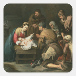 Die Verehrung der Schäfer, c.1650 Quadratischer Aufkleber