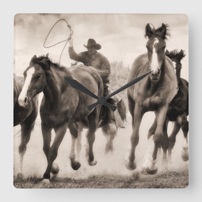 Die Verfolgung I Quadratische Wanduhr (Vorderseite)