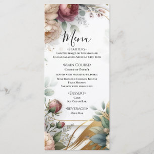 Die vergoldete geheime Garten-Blumen-Hochzeit Glam Menükarte