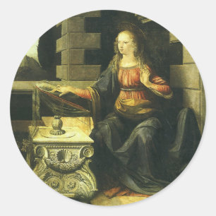 Die Verkündigung des Herrn von Leonardo da Vinci Runder Aufkleber