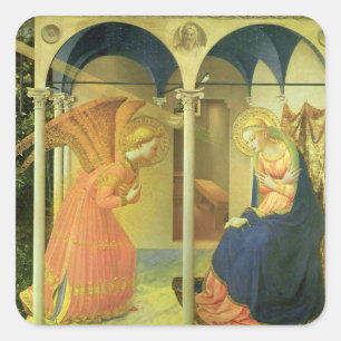 Die Verkündigung von Fra Angelico im Prado Quadratischer Aufkleber