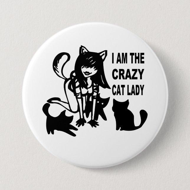 Die verrückte Katzen-Dame Button (Vorderseite)