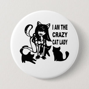 Die verrückte Katzen-Dame Button
