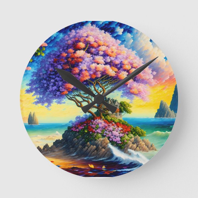 Die versteckte Insel im Ozean Runde Wanduhr (Vorderseite)