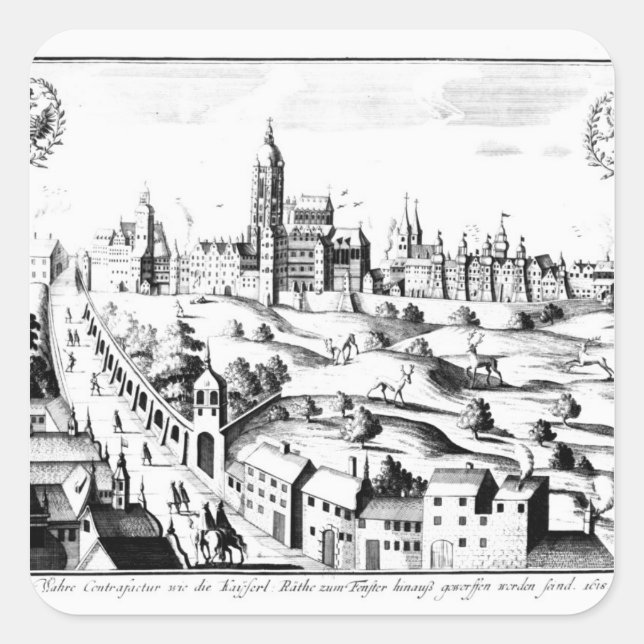 Die Verteidigung Prag, 3. August 1618 Quadratischer Aufkleber (Vorderseite)
