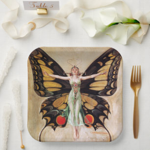 Die Verwandlung des Flapper-Mädchens zum Schmetter Pappteller