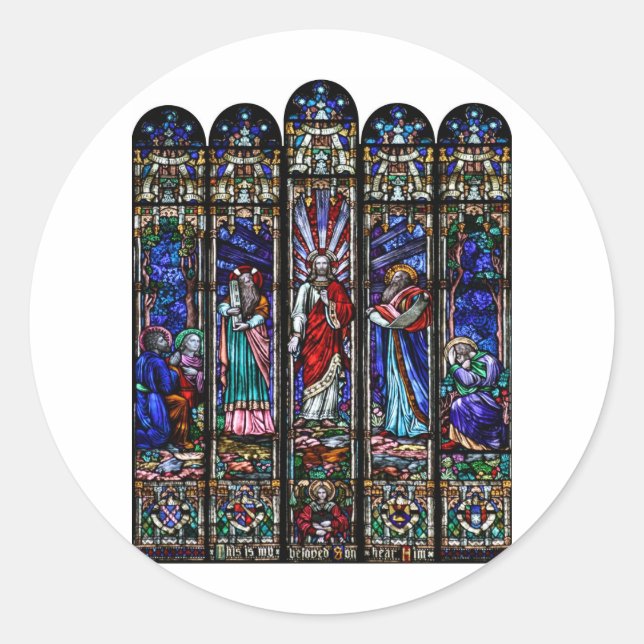 Die Verwandlung Jesu Christi verkleidete Glaskunst Runder Aufkleber (Vorderseite)