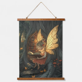 Die verzauberte Bibliothek des Waldes Wandteppich Mit Holzrahmen