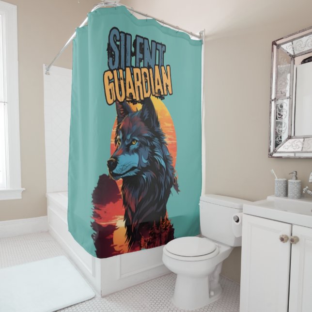 Die verzauberte Dämmerung: Blauer Wolf-Zauberblick Duschvorhang (Beispiel)