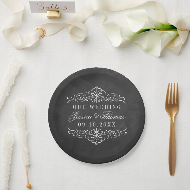 Die Verzierte Chalkboard-Hochzeitskollektion Pappteller (Hochzeit)