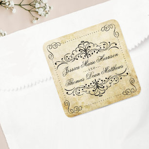 Die verzierte Flourish Vintage-Hochzeitskollektion Quadratischer Aufkleber