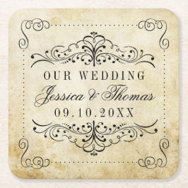 Die Verzierte, Geblüht Hochzeitskollektion des Jah Rechteckiger Pappuntersetzer