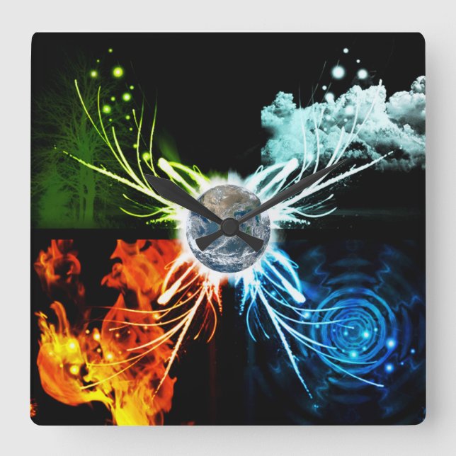 Die vier Elemente Quadratische Wanduhr (Vorderseite)