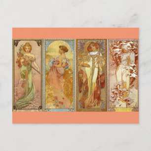 Die Vier Jahreszeiten Art Nouveau Postkarte