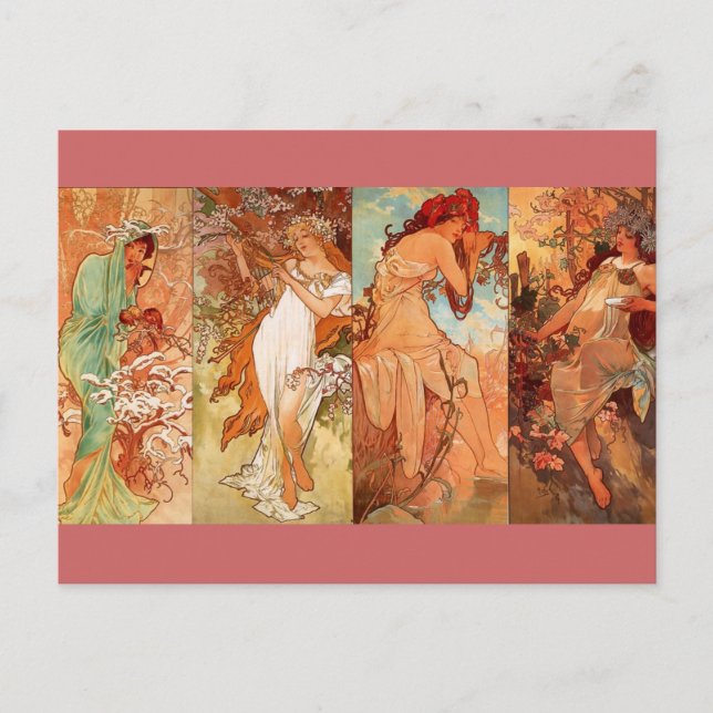 Die vier Jahreszeiten - Jugendstil Postkarte (Vorderseite)