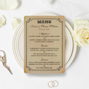 Die Viktorianische Steampunk-Hochzeitssammlung Menükarte