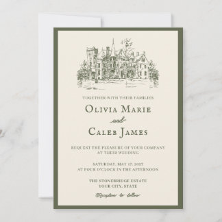 Die Villa: Oliven- und Elfenbein-Hochzeitseinladun Einladung