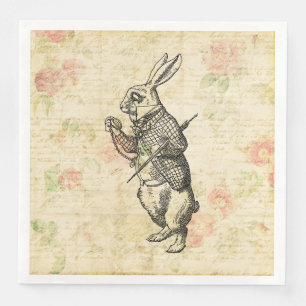 Die Vintage Alice im Wunderland des weißen Kaninc Serviette