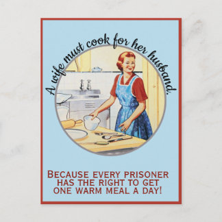 Die Vintage Funny Ehefrau der 1950er Jahre muss fü Postkarte