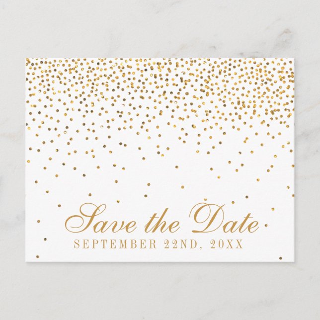Die Vintage Glam Gold Confetti Wedding Collection Ankündigungspostkarte (Vorderseite)