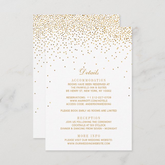Die Vintage Glam Gold Confetti Wedding Collection Begleitkarte (Vorne/Hinten)