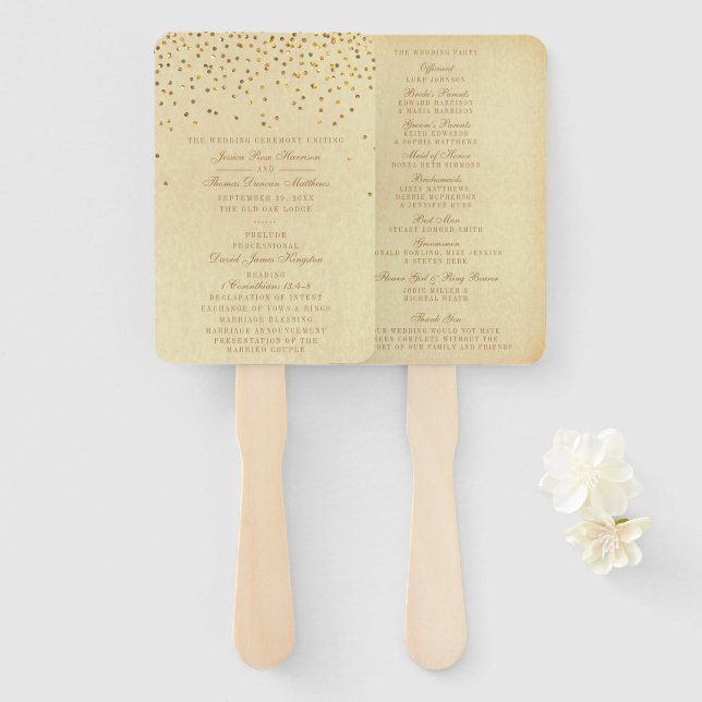 Die Vintage Glam Gold Confetti Wedding Collection Fächer (Vorne und Hinten)