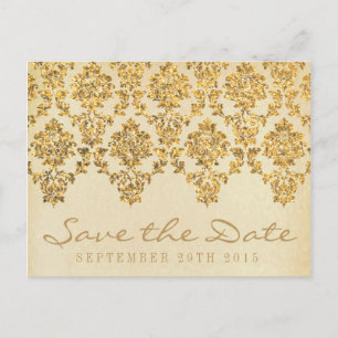 Die Vintage Glam Gold Damast Hochzeitskollektion Ankündigungspostkarte