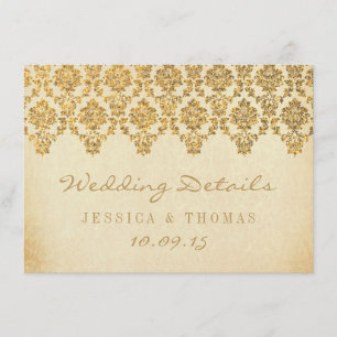 Die Vintage Glam Gold Damast Hochzeitskollektion Begleitkarte