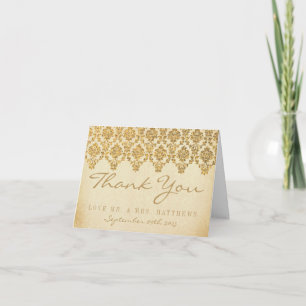 Die Vintage Glam Gold Damast Hochzeitskollektion Dankeskarte