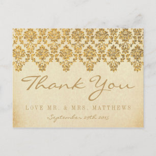 Die Vintage Glam Gold Damast Hochzeitskollektion Postkarte