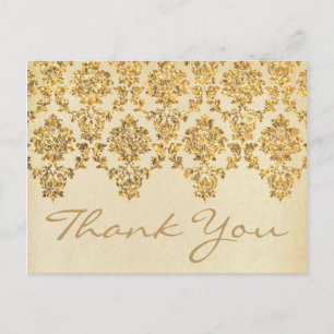 Die Vintage Glam Gold Damast Hochzeitskollektion Postkarte