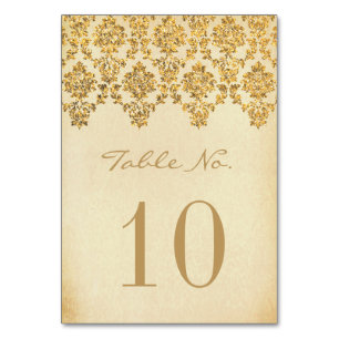 Die Vintage Glam Gold Damast Hochzeitskollektion Tischnummer