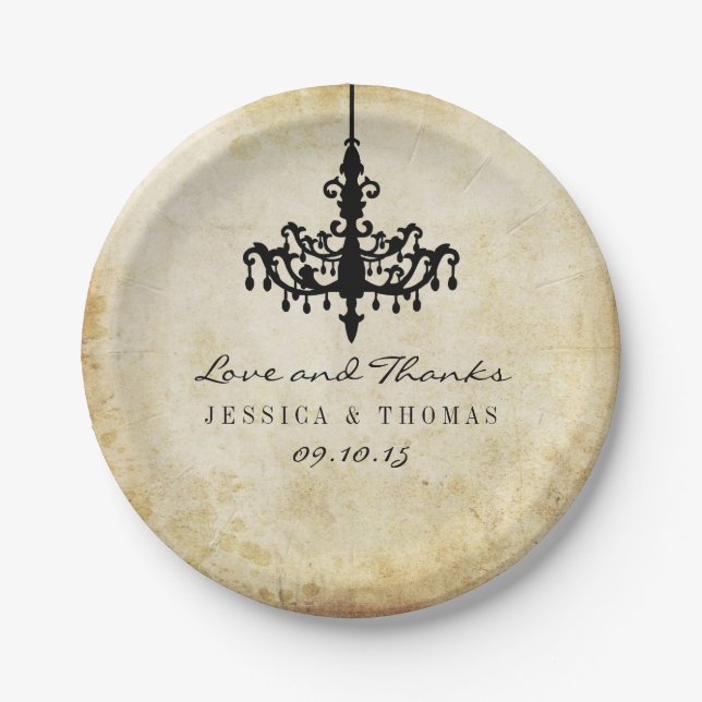 Die Vintage Kronleuchter-Hochzeitskollektion Pappteller (Vorderseite)