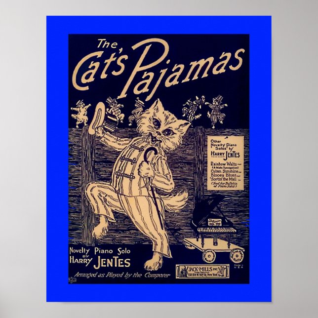 Die Vintage Notenkopie der Katze von Pajamas Poster (Vorne)