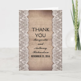 die Vintage rustikale Leinwand- u. Elfenbeinspitze Dankeskarte