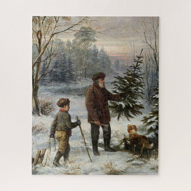 Die Vintage Schneelandschaft des Weihnachtsbaumes Puzzle (Vertikal)
