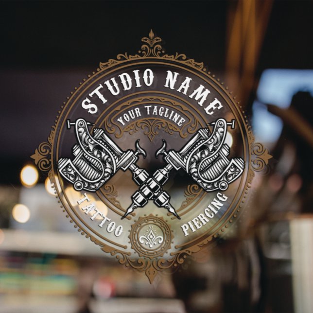 Die Vintage Tätowierpistolenmaschine anpassen Fensteraufkleber (Von Creator hochgeladen)