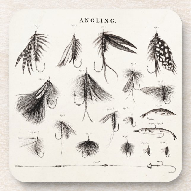 Die Vintagen 1800s, die Fliegen-Fischen-Köder Getränkeuntersetzer (Vorderseite)