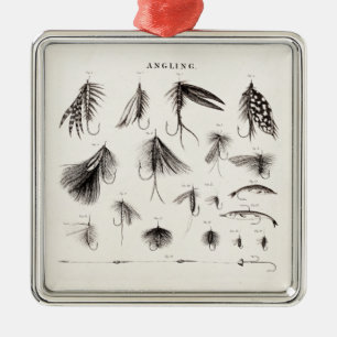 Die Vintagen 1800s, die Fliegen-Fischen-Köder Silbernes Ornament