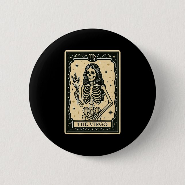 Die Virgo-Tarot-Karte - Halloween-Gothic-Hexe Button (Vorderseite)