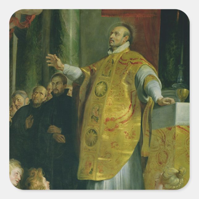 Die Vision des heiligen Ignatius von Loyola Quadratischer Aufkleber (Vorderseite)
