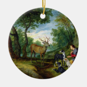 Die Vision von St. Hubert, c.1620 (Öl auf Platte) Keramikornament