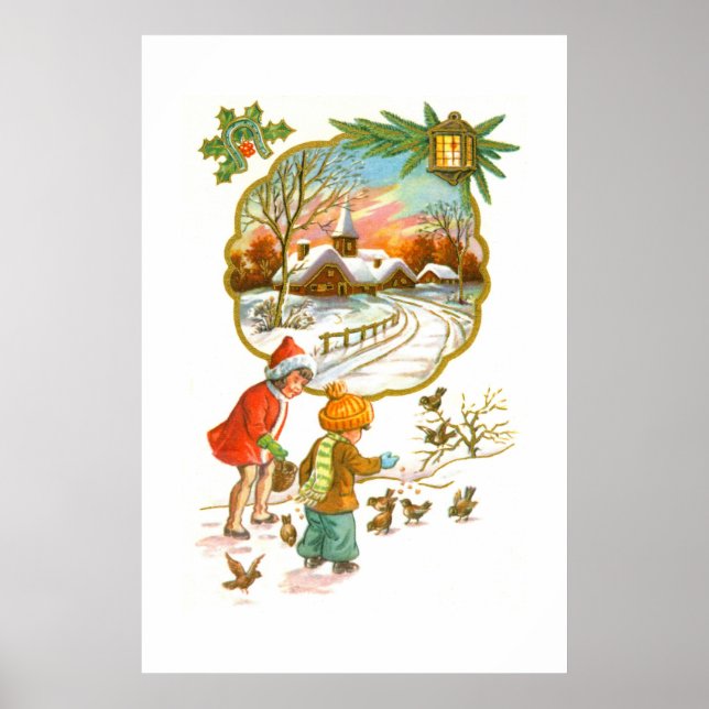 Die Vögel fütternd Kinder Poster (Vorne)