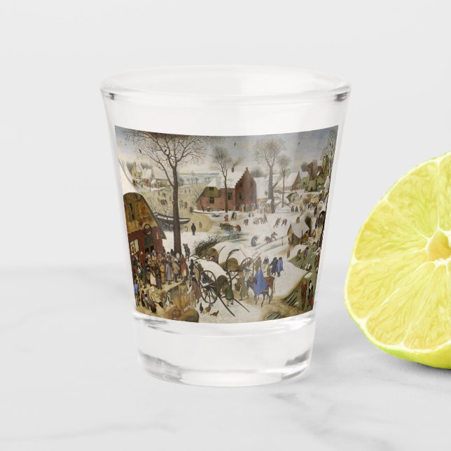 Die Volkszählung in Bethlehem (von Pieter Bruegel) Schnapsglas (Vorderseite)