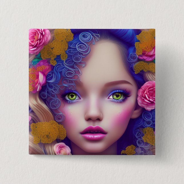 Die von der ukrainischen Kultur Inspirierte Blumen Button (Vorderseite)