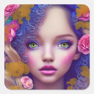 Die von der ukrainischen Kultur Inspirierte Blumen Quadratischer Aufkleber