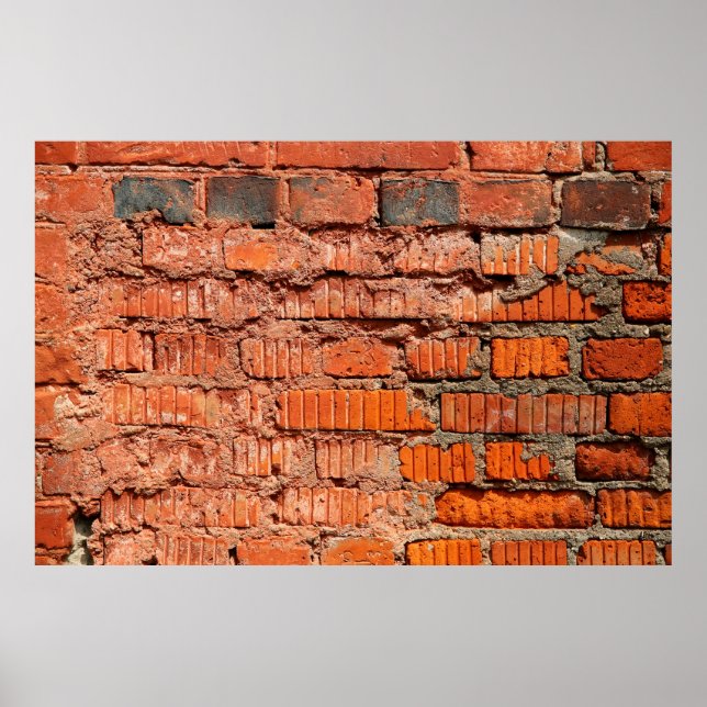 Die Wand aus rotem Ziegelstein ist veraltet, alt,  Poster (Vorne)